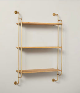 Wood & Brass Decorative 3-Tier Wall Shelf - Hearth & Hand™ with Magnolia: Farmhouse Style, Iron Frame! (NEW IN BOX)