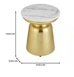 Cupertine Round Gold/Marble Metal Accent Table with Marble Stone Top (16.5 in. W x 18.5 in. H) by Home Decorators Collection- new!