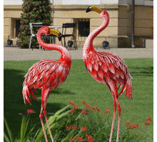 32-36 Inch Yard Flamingos Garden Statues, Metal Flamingo Outdoor Decor, Vibrant Flamingo Statues for Lawn, Backyard, Porch, Patio, Set of 2- one has small shipping damage - see pics