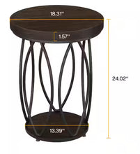 Kerlin 18.3 in. Rustic Brown Round Side Table Wood End Table with Metal Frame for Living Room, Bedroom- new- assembled- small shipping defect