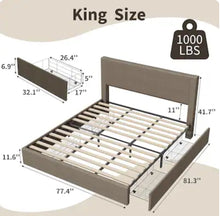 Garvee King Size Bed Frame with 4 Storage Drawers Corduroy Upholstered Platform Bed, Tufted Wingback Headboard, Wood Slat Support No Box Spring Needed, Brown - WE DO NOT SHIP!!