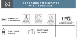 Vissani 3.1 cu. ft. 2 Door Mini Refrigerator in Black with Freezer, ENERGY STAR! (NEW IN BOX)