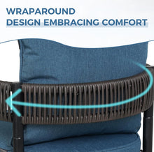 Grand patio Outdoor Dining Chairs Set of 4, 4 Pieces Patio Dining Chairs, Metal Woven Wicker Fixed Patio Chairs with Peacock Blue Cushions for Backyard, Deck, Garden, Porch, Lawn and Poolside (Brown)