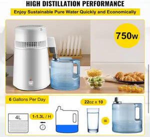 Skyhalo Pure Water Distiller 750W Fully Upgraded with Handle 1.1 Gal. /4L BPA Free Container Perfect for Home Use White! (NEW IN BOX)