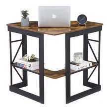 Corner Desk, 29.5 in. W Triangle Antique Brown Computer Desk, Wooden Desk, Steel Frame Computer Desk with Keyboard Tray- new in box