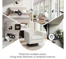 Modern Ivory Velvet Upholstered 360°Swivel Accent Arm Chair with Wood Base- new