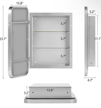 SDHYL Silver Medicine Cabinet Mirror with 2 Storage Shelves, 24”x16” Recessed Medicine Cabinet with Mirror for Bathroom, Wall Mounted Deep Metal Framed Rounded Corner Rectangle - WE DO NOT SHIP!!