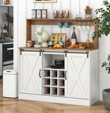 Costway 47.5" Farmhouse Coffee Bar Cabinet with Charging Station Glass Cup Holders Hutch