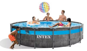 Intex 14' x 42" Clearview Prism Frame Above Ground Pool - Graywood Print: Steel Frame & Vinyl Liner! (NEW IN BOX)