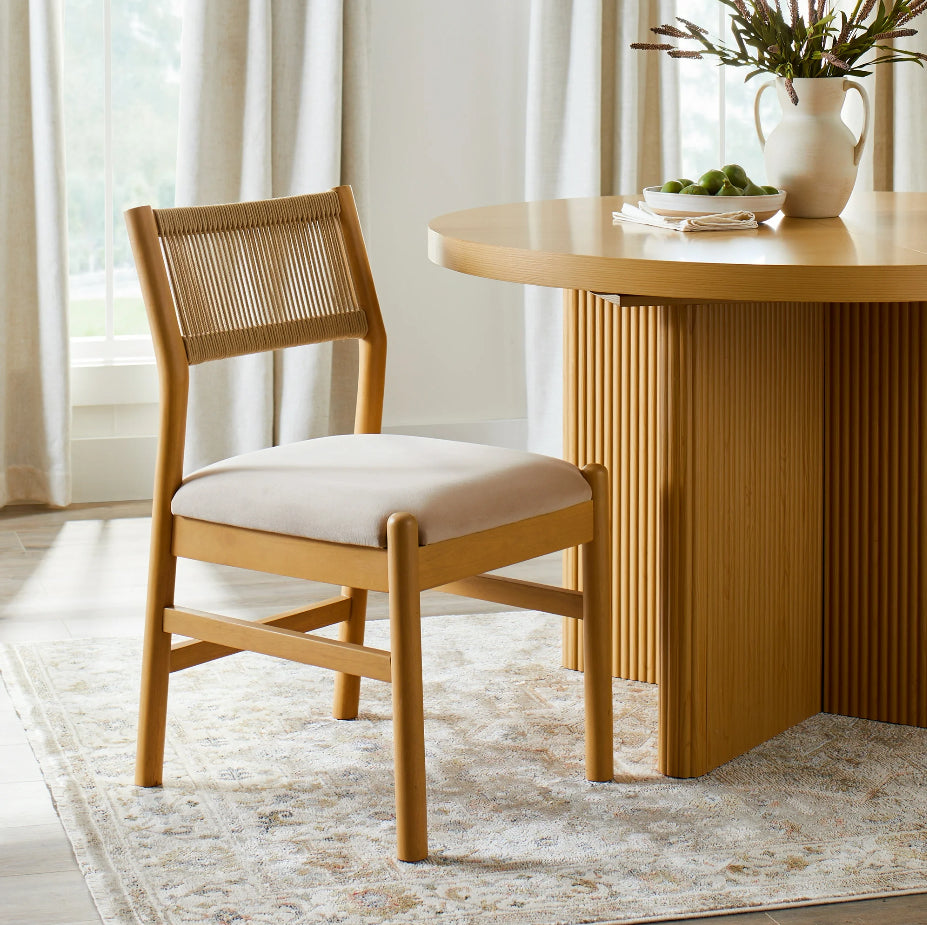 Better Homes & Gardens Lillian Fluted Dining Chairs 2 Pack, Beige Velvet, Rope Back!! NEW IN BOX!!
