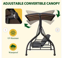 3-Person Metal Patio Swing Outdoor with Adjustable Polycarbonate Canopy, Dark Gray- new in 2 boxes