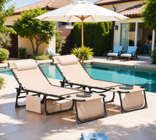 2-Pieces Metal Folding Outdoor Chaise Lounge with Face Hole, 5-Position Reclining Portable Patio Chair, Beige! (NEW IN BOX)