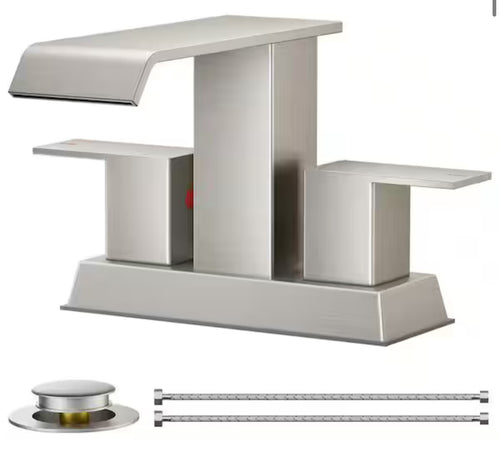 Androme 4 in. Centerset Double Handle Low Arc Bathroom Faucet with Pop-up Drain Included in Brushed Nickel!! NEW IN BOX!!