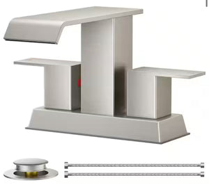 Androme 4 in. Centerset Double Handle Low Arc Bathroom Faucet with Pop-up Drain Included in Brushed Nickel!! NEW IN BOX!!