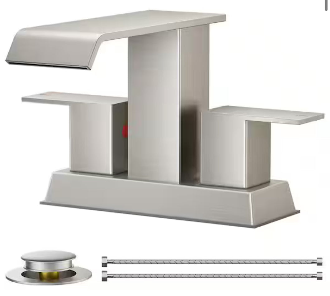 Androme 4 in. Centerset Double Handle Low Arc Bathroom Faucet with Pop-up Drain Included in Brushed Nickel!! NEW IN BOX!!