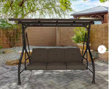 3-Person Metal Patio Swing Outdoor with Adjustable Polycarbonate Canopy, Dark Gray- new in 2 boxes