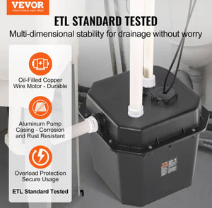 VEVOR
Utility Sink Pump 1/2 HP 120-Volt 3500 GPH 28 ft. Submersible Under-Sink Sump Pump System with 1-1/2 in. NPT Outlet- NEW!