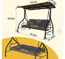 3-Person Metal Patio Swing Outdoor with Adjustable Polycarbonate Canopy, Dark Gray- new in 2 boxes
