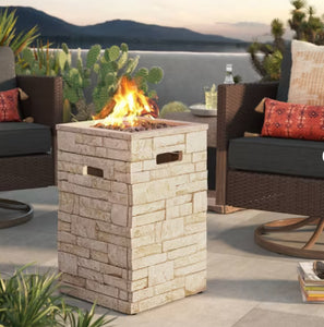 16" Stack Stone Column Fire Pit Light Brown - Threshold! (NEW IN BOX)