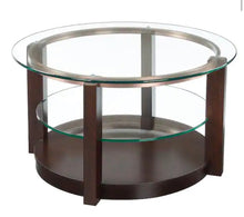 Benton 35 in. Espresso/Clear Round Glass Top Coffee Table with Casters! (NEW IN BOX)