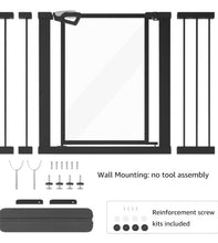 unipaws Clear Dog Gate for Doorway Stairs Wide Openings, Pressure Mounted Extra Wide Pet Door with Extension Parts, No Drilling Walk Through Gate, Indoor, Black