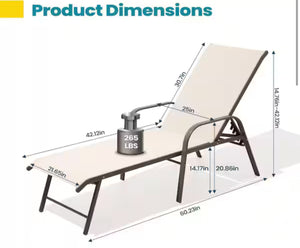 Pellebant Champagne 2-Piece Aluminum Adjustable Outdoor Patio Chaise Lounge in New Beige with Armrest! (NEW IN BOX)