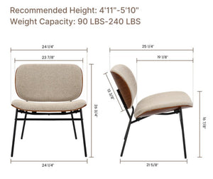 Edie Walnut Upholstered Lounge Chair,24.41" W x 25.59" D x 26.77" H, White!! NEW IN BOX!!