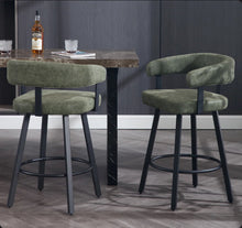 Counter Height Bar Stools Modern Bar Chairs With Back Leather Upholstered Barstools With Metal Footrest Comfortable Island Chairs For Kitchen Counter/Home Bar/Dining Room (Set of 2), Green