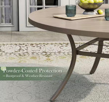 CLEARANCE SALE!  10- Piece Metal Outdoor Dining Set with 60 in. Sandshell Round Table, 8 Sandshell Swivel Dining Chairs for 8 Person and umbrella - new / assembled!
