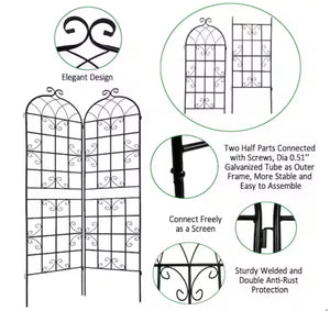 7.2 ft. Black Outdoor Metal Rustproof Garden Trellis, (2-Pack)! (NEW IN BOX)