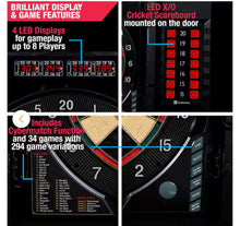 BristleSmart Dartboard with Cabinet - Accepts steel tip darts with electronic scoring and 294 games- NEW IN BOX
