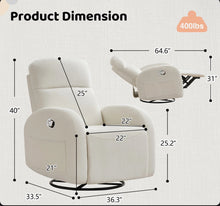 Delba 37"Modern Upholstered Chenille Manual Swivel Rocker Glider Recliner with Rounded Armrest and Double Pockets,Nursery Rocker Recliner
