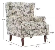 Retro Plants Beige Linen Nailhead Trim Upholstered High Back Accent Arm Chair with Wood Legs(Set of 1)!! NEW AND ASSEMBLED!!