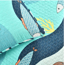 Lush Decor Sea Life Reversible Cotton Quilt Queen Size 3 Piece Set Full/Queen Blue - Kids Bedding Set Queen Quilt - Coastal Bedroom Decor - Beach House
