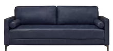 Goodwin 75.6 in. Mid-Century Modern Square Arm Faux Leather Sofa in Navy Blue! (NEW IN BOX)