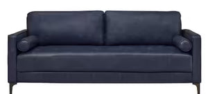 Goodwin 75.6 in. Mid-Century Modern Square Arm Faux Leather Sofa in Navy Blue! (NEW IN BOX)
