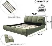 High End Green Wood Frame Queen Upholstered Platform Bed with Oversize Headboard, Thickened Slats, Pleating Bed Body! (NEW IN BOX’S)