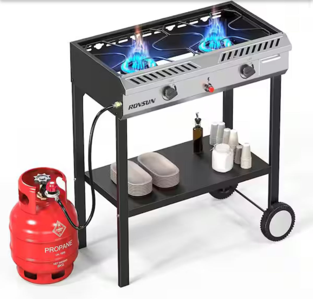 Karl Home 2 Burner 150,000 BTU Gas Propane Stove with Wheels!! NEW IN BOX!!