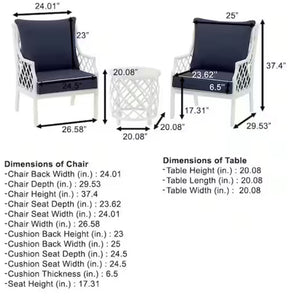 Shelbourne 3-Piece Aluminum Patio Conversation Set with CushionGuard Plus Midnight Blue Cushions! (NEW - ASSEMBLED IN BOX)