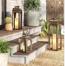 29"x9" Pillar Cast Aluminum Lantern Candle Holder Gold - Threshold- new