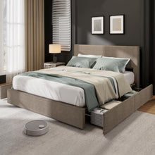 Garvee King Size Bed Frame with 4 Storage Drawers Corduroy Upholstered Platform Bed, Tufted Wingback Headboard, Wood Slat Support No Box Spring Needed, Brown - WE DO NOT SHIP!!