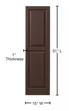 Ply Gem 15 in. x 51 in. Raised Panel Polypropylene Shutters Pair in Terra Brown!! NEW IN BOXES(2)!!