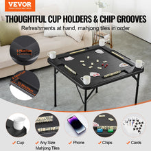 VEVOR Mahjong Table, Square 4 Player Folding Card Table with 4 Cup Holders & 4 Chip Trays, Portable Domino Game Table with 1 Set of Dominoes for Mahjong Poke Puzzles, 35.4 x 35.4-inch, Black!! BRAND NEW!!