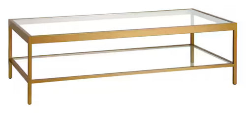 Alexis 54 in. Brass Rectangle Glass Top Coffee Table! (NEW IN BOX)
