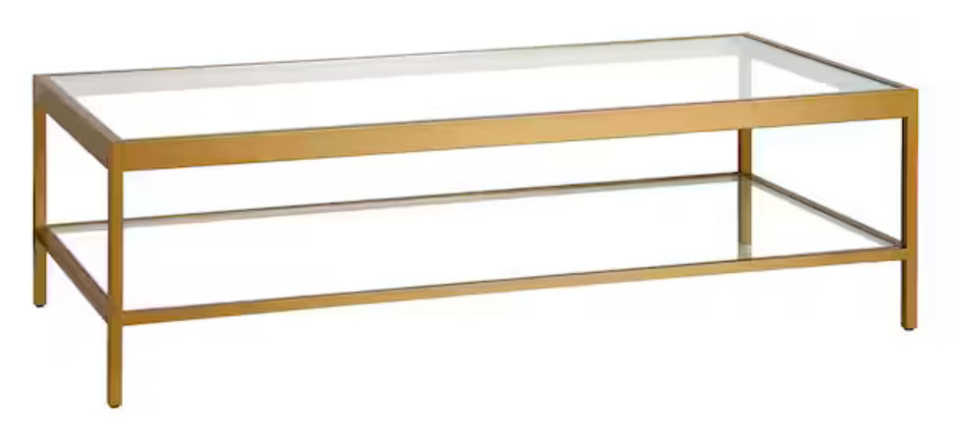 Alexis 54 in. Brass Rectangle Glass Top Coffee Table! (NEW IN BOX)