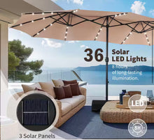 8-Piece Metal Patio Outdoor Dining Set with Slat Rectangle Table, 2 Elegant Swivel Chairs with Beige Cushions, and 15Ft LED Umbrella W/Base! (NEW - SCRATCHED FROM SHIPPING)