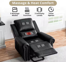 Black Studded Air Leather Power Lift Reclining Chair with Massage, Recliner Chair with Remote and Footrest! (NEW)