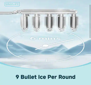 Simzlife 9.37 in. 26 lb. /24H Bullet Ice Countertop Portable Ice Maker in White, 6Mins/9Pcs, Auto-cleaning, with Basket and Scoop! (NEW IN BOX)