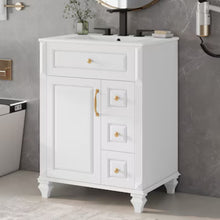 LOVMOR Freestanding White 24.4-in Single Sink Bathroom Vanity with White Ceramic Top Assembly Required 3 Drawers Adjustable Shelf - WE DO NOT SHIP!!