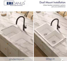 Eridanus Oslo 32 in. Drop-In/Undermount Double Bowl Fireclay Kitchen Sink in Crisp White with Botton Grid and Basket Strainer!! NEW IN BOX!!